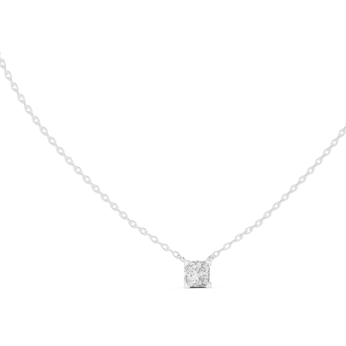Princess Cut Moissanite Back Loop Solitaire Pendant in white 925 sterling silver, view 1