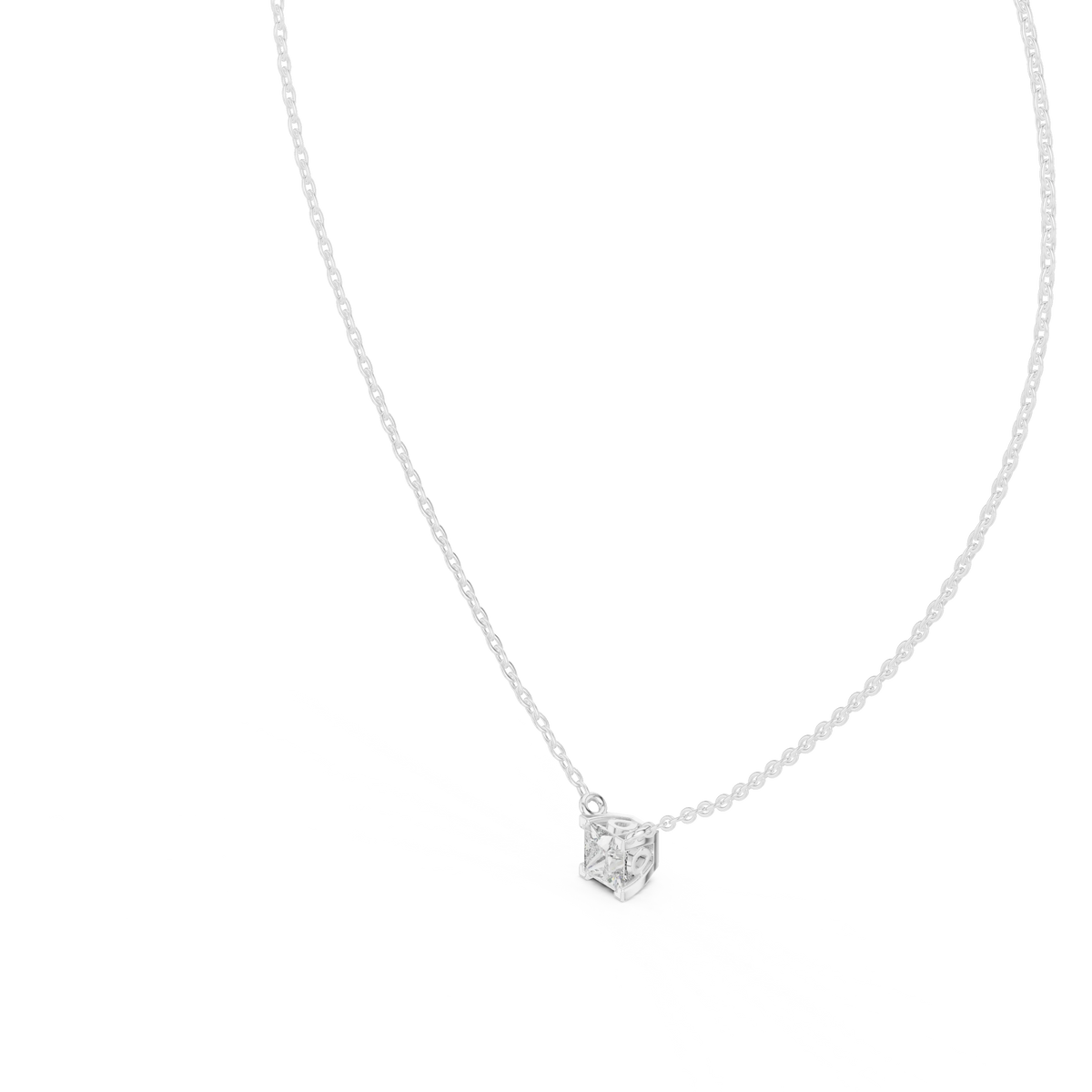 Princess Cut Moissanite Back Loop Solitaire Pendant in white 925 sterling silver, view 2