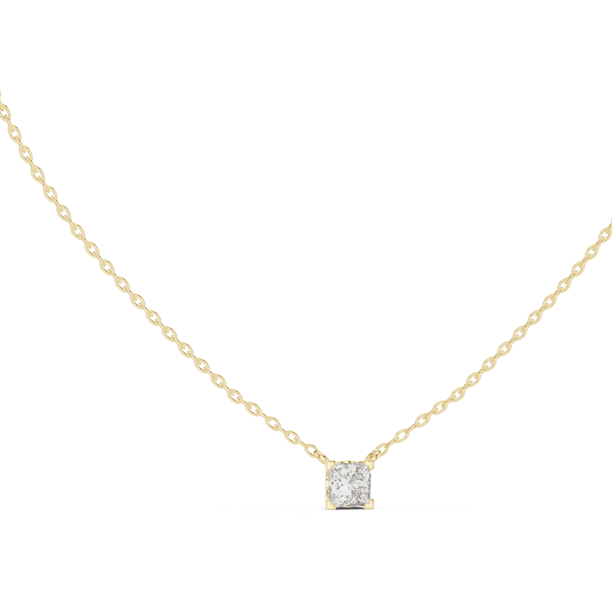 Princess Cut Moissanite Back Loop Solitaire Pendant in yellow 925 sterling silver, view 1