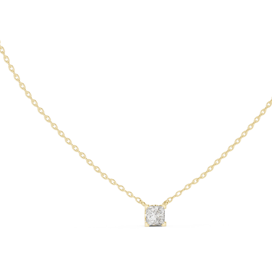 Princess Cut Moissanite Back Loop Solitaire Pendant in yellow 925 sterling silver, view 1