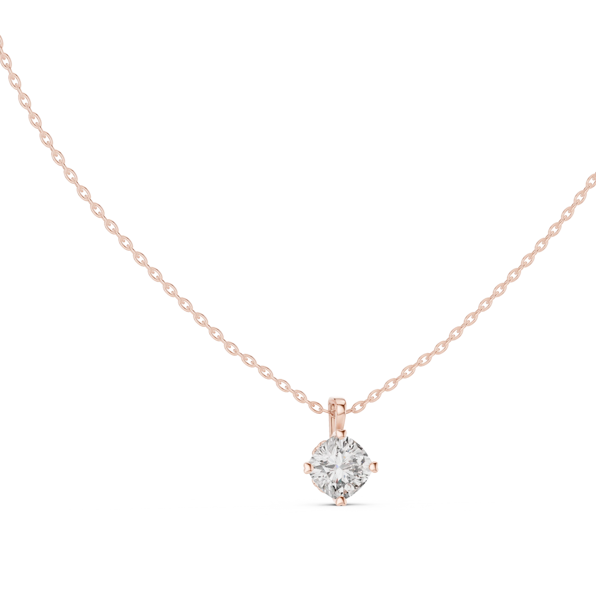 Cushion Cut Moissanite Compass Prong Solitaire Pendant in rose 925 sterling silver, view 1