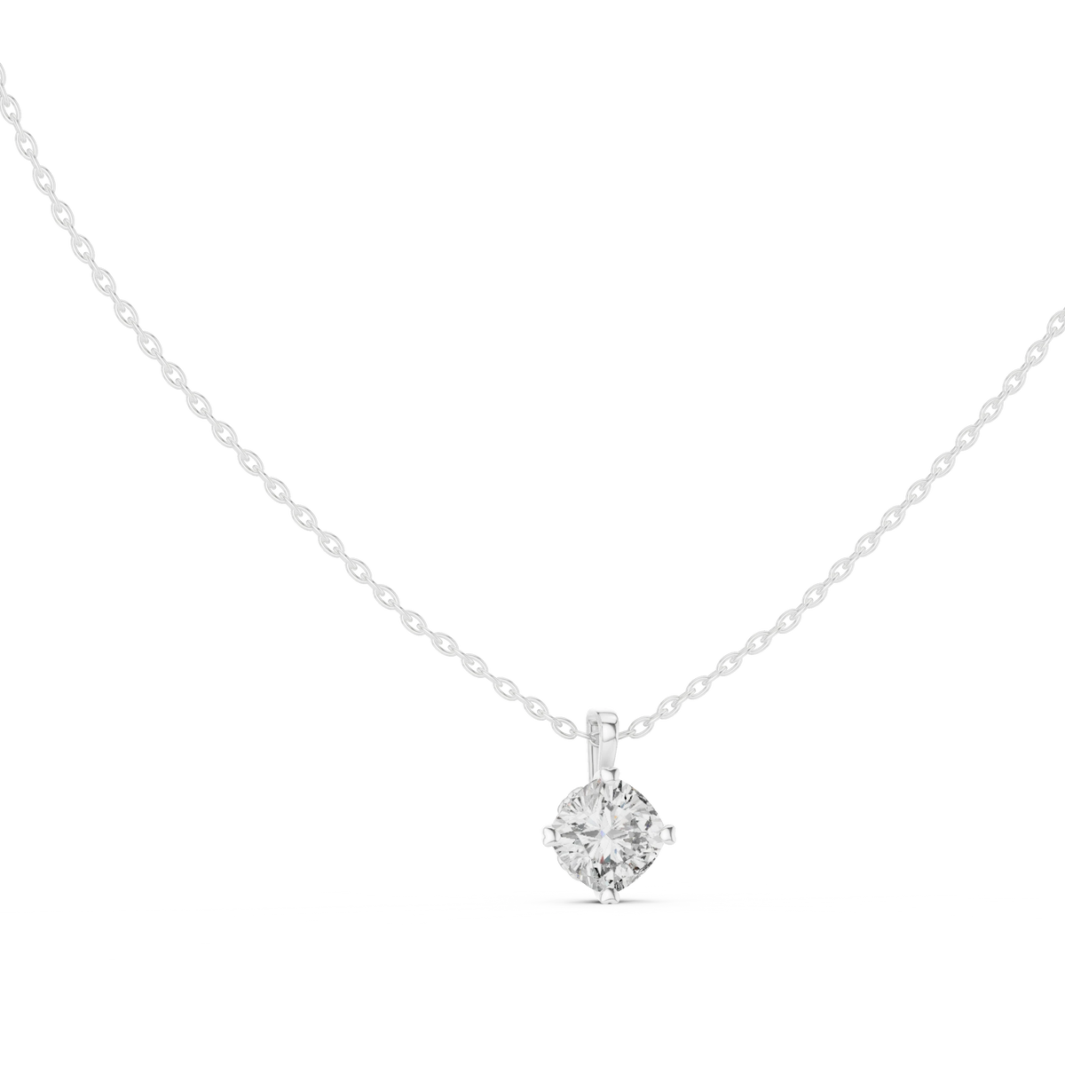 Cushion Cut Moissanite Compass Prong Solitaire Pendant in white 925 sterling silver, view 1