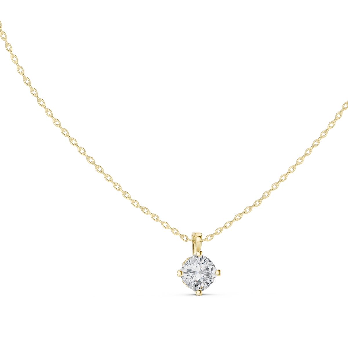 Cushion Cut Moissanite Compass Prong Solitaire Pendant in yellow 925 sterling silver, view 1