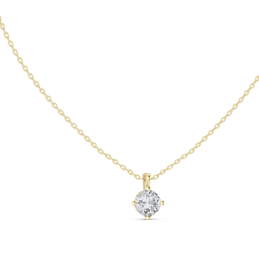 Cushion Cut Moissanite Compass Prong Solitaire Pendant in yellow 925 sterling silver, view 1