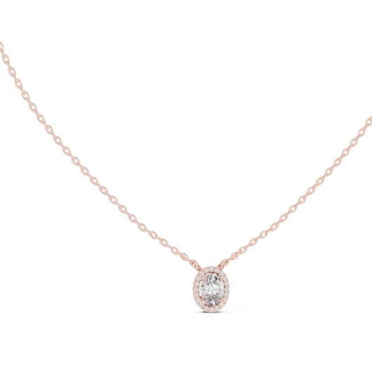 Oval Halo Moissanite Back Loop Pendant in rose 925 sterling silver, view 1