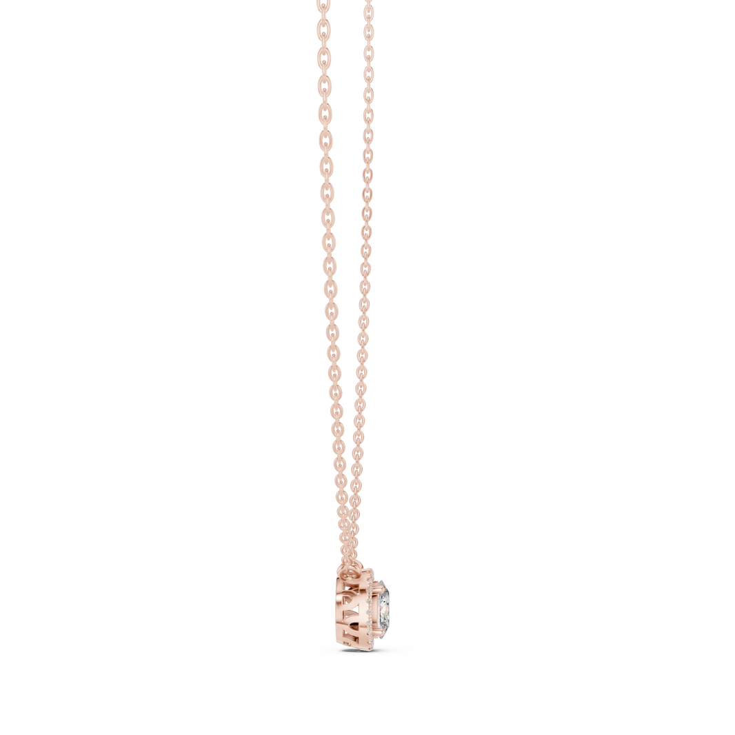 Oval Halo Moissanite Back Loop Pendant in rose 925 sterling silver, view 3