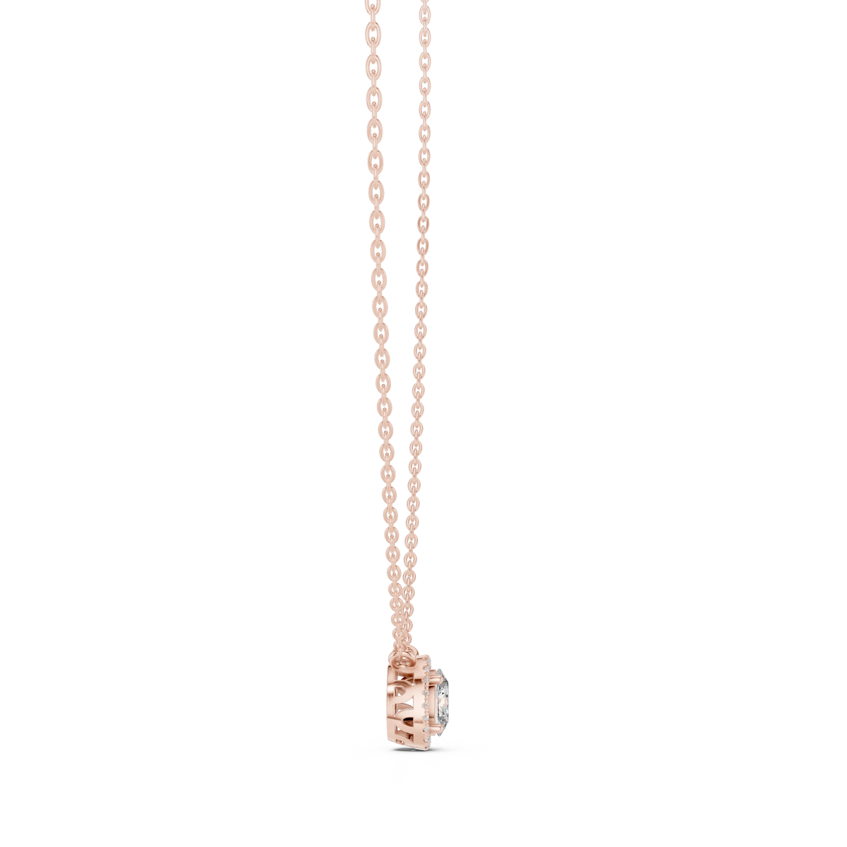 Oval Halo Moissanite Back Loop Pendant in rose 925 sterling silver, view 3