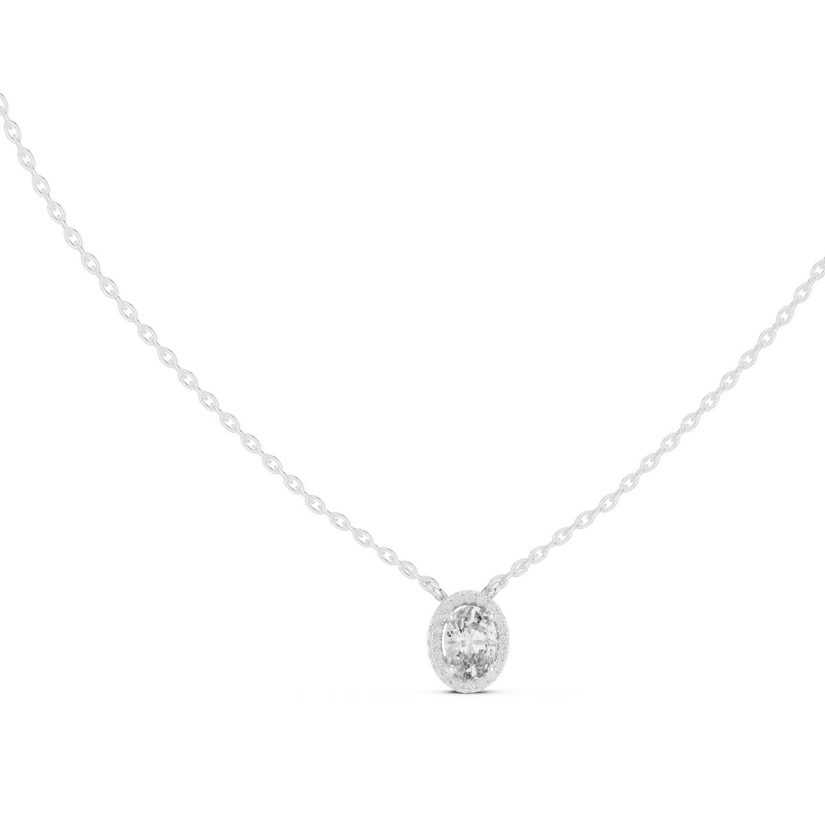 Oval Halo Moissanite Back Loop Pendant in white 925 sterling silver, view 1