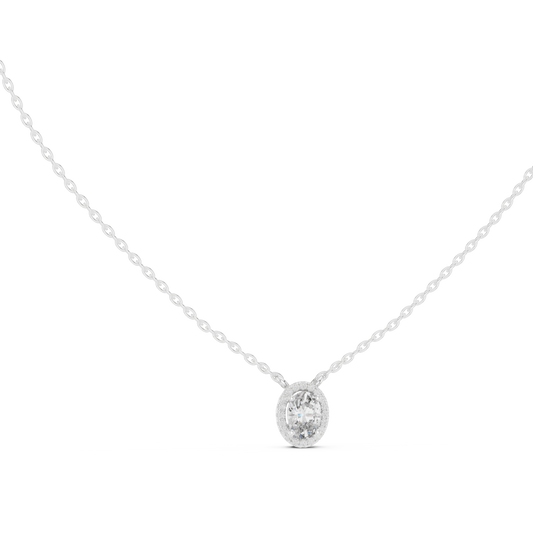 Oval Halo Moissanite Back Loop Pendant in white 925 sterling silver, view 1