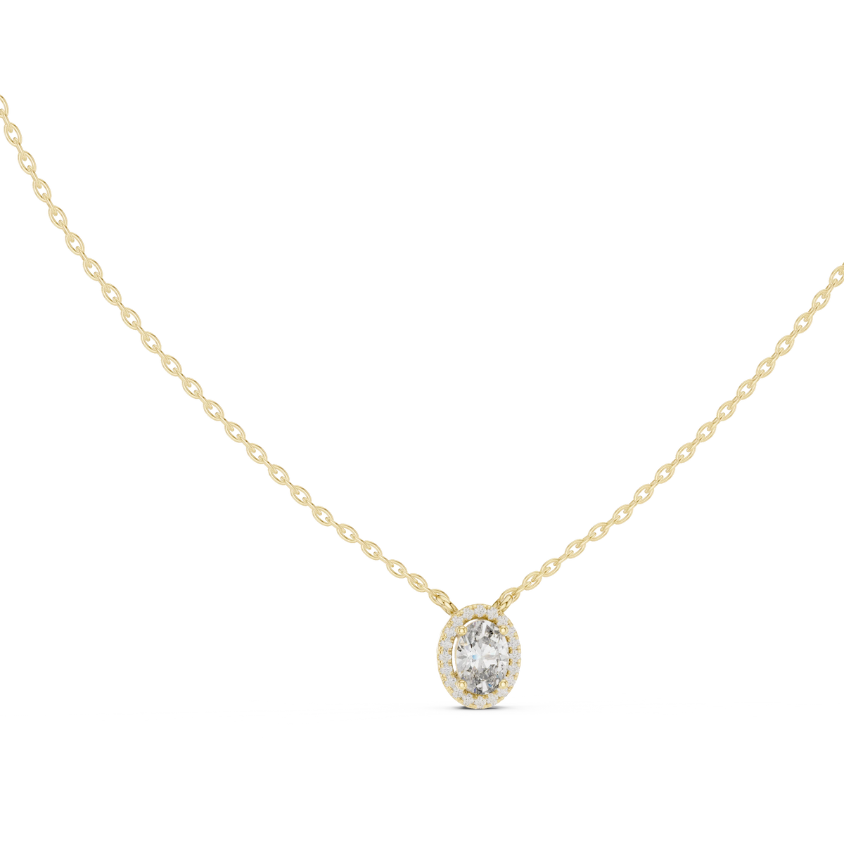 Oval Halo Moissanite Back Loop Pendant in yellow 925 sterling silver, view 1