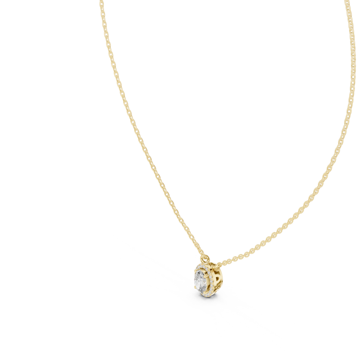 Oval Halo Moissanite Back Loop Pendant in yellow 925 sterling silver, view 2