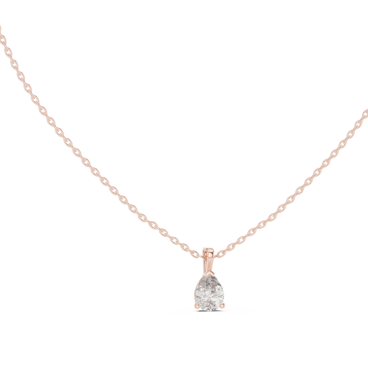 Pear Moissanite V Tip Solitaire Pendant in rose 925 sterling silver, view 1
