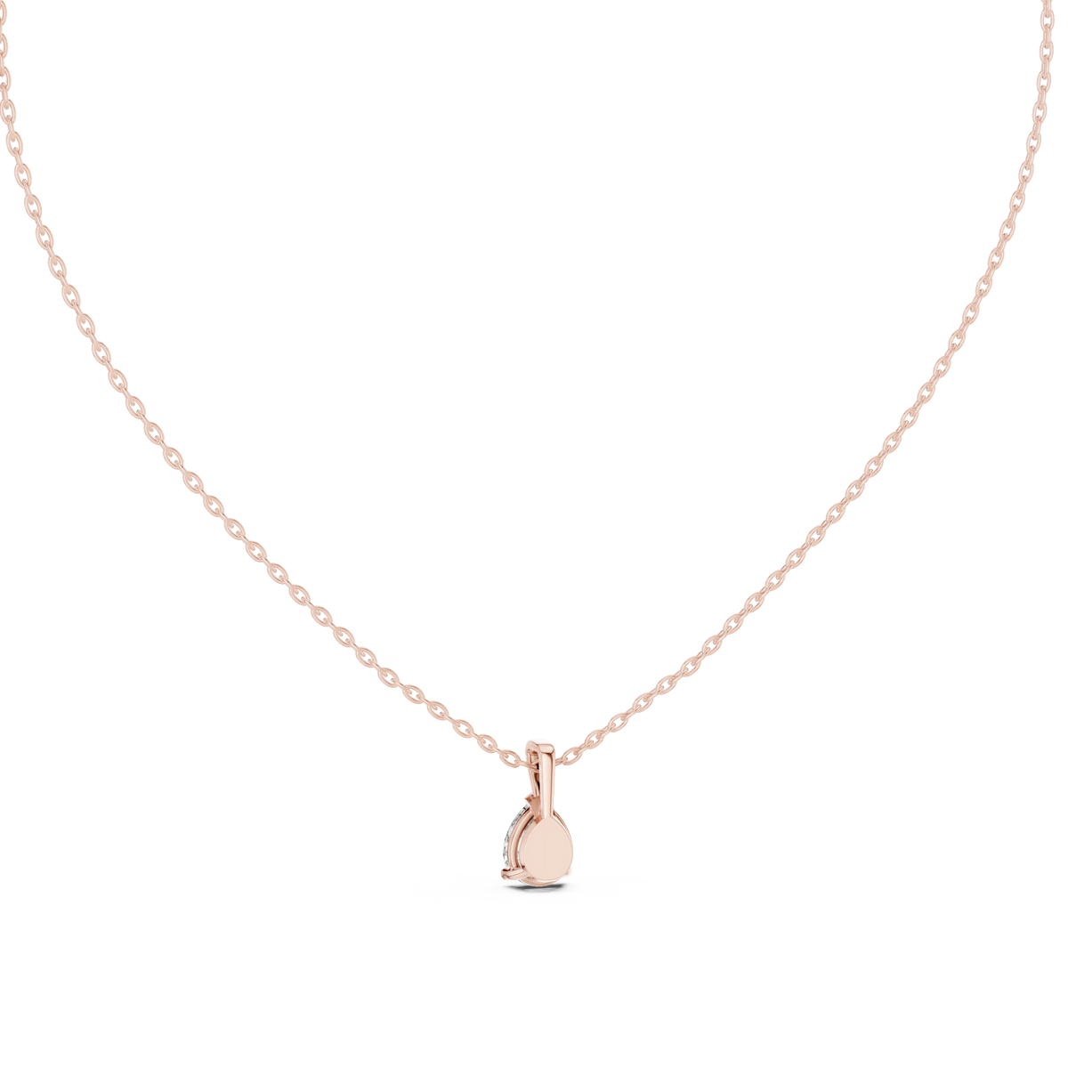 Pear Moissanite V Tip Solitaire Pendant in rose 925 sterling silver, view 4