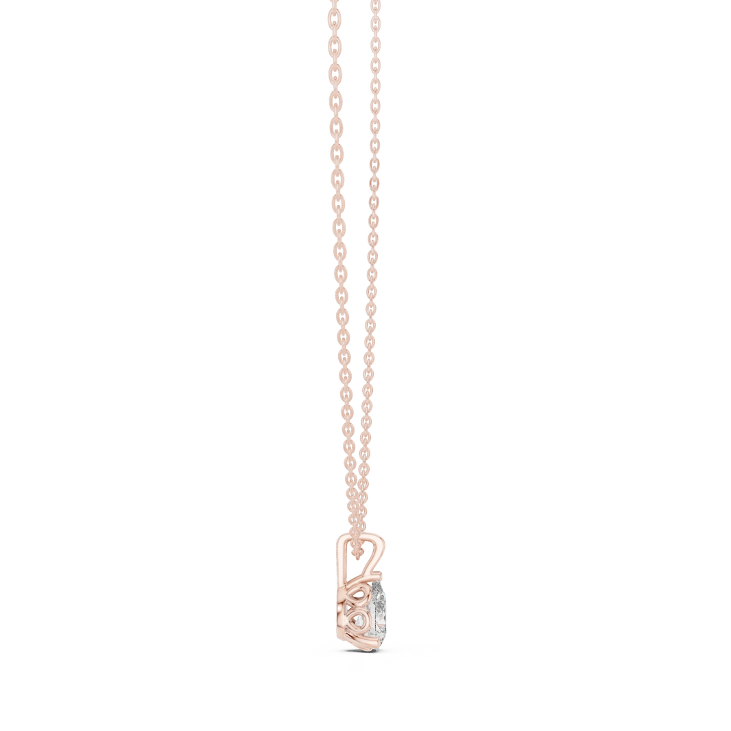 Pear Moissanite Scroll Basket Solitaire Pendant in rose 925 sterling silver, view 3
