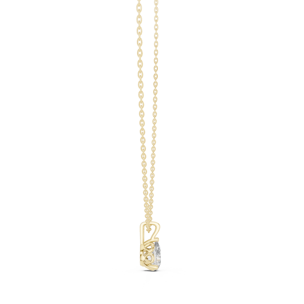 Pear Moissanite Scroll Basket Solitaire Pendant in yellow 925 sterling silver, view 3
