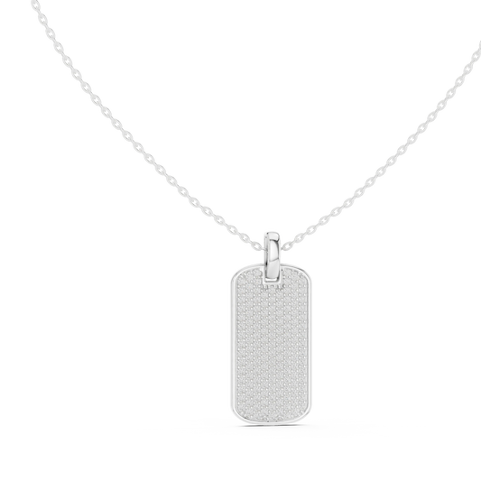Pavé Moissanite Dog Tag Pendant in white 925 sterling silver, view 1