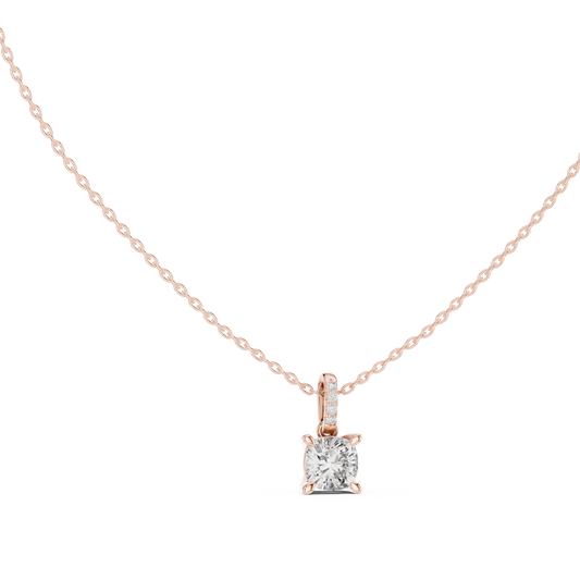 Cushion Cut Moissanite Solitaire Pendant with Pavé Bail in rose 925 sterling silver, view 1