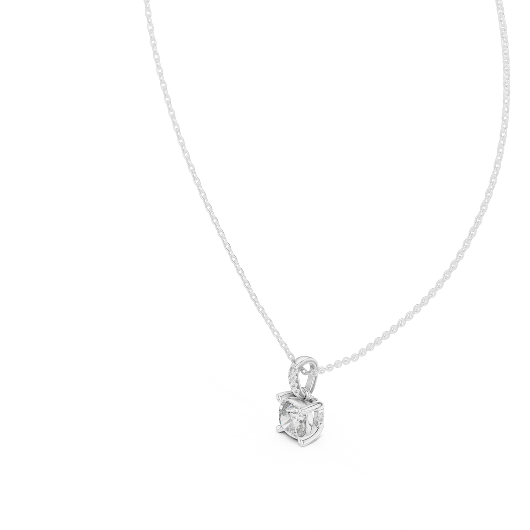 Cushion Cut Moissanite Solitaire Pendant with Pavé Bail in white 925 sterling silver, view 2