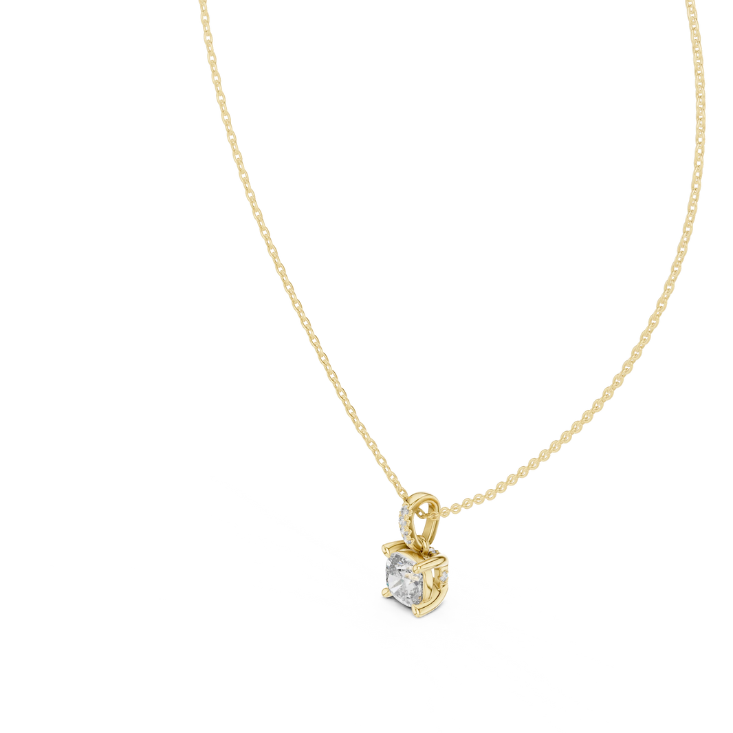 Cushion Cut Moissanite Solitaire Pendant with Pavé Bail in yellow 925 sterling silver, view 2
