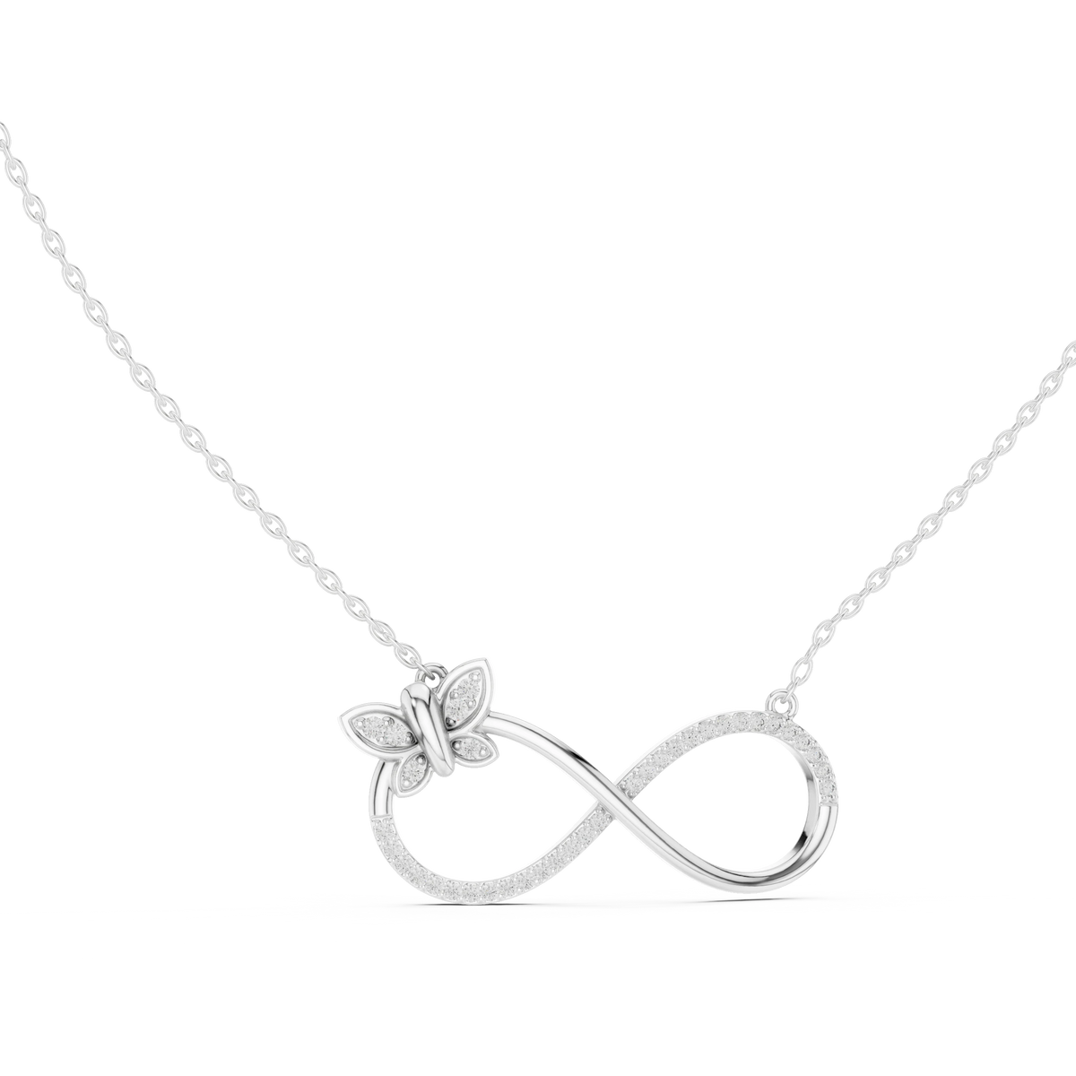 Infinity Butterfly Moissanite Pendant in white 925 sterling silver, view 1