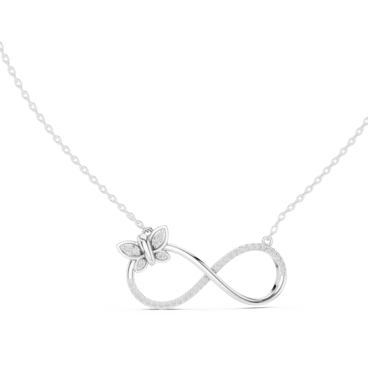 Infinity Butterfly Moissanite Pendant in white 925 sterling silver, view 1