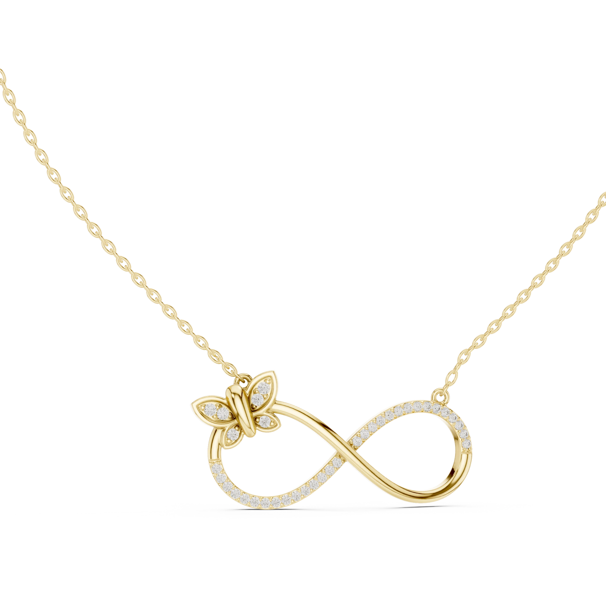Infinity Butterfly Moissanite Pendant in yellow 925 sterling silver, view 1