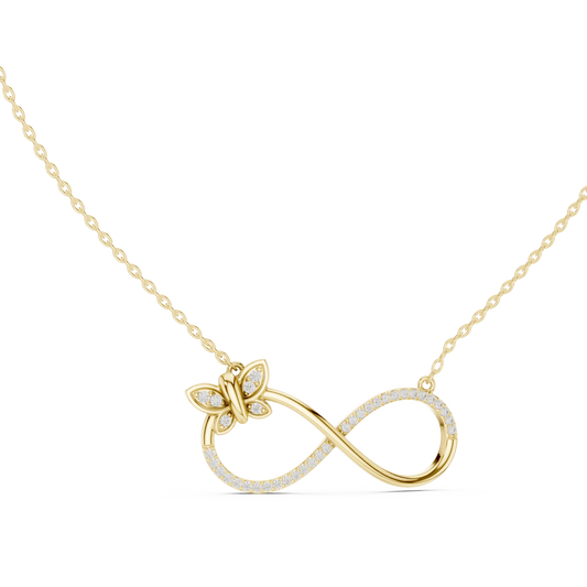 Infinity Butterfly Moissanite Pendant in yellow 925 sterling silver, view 1