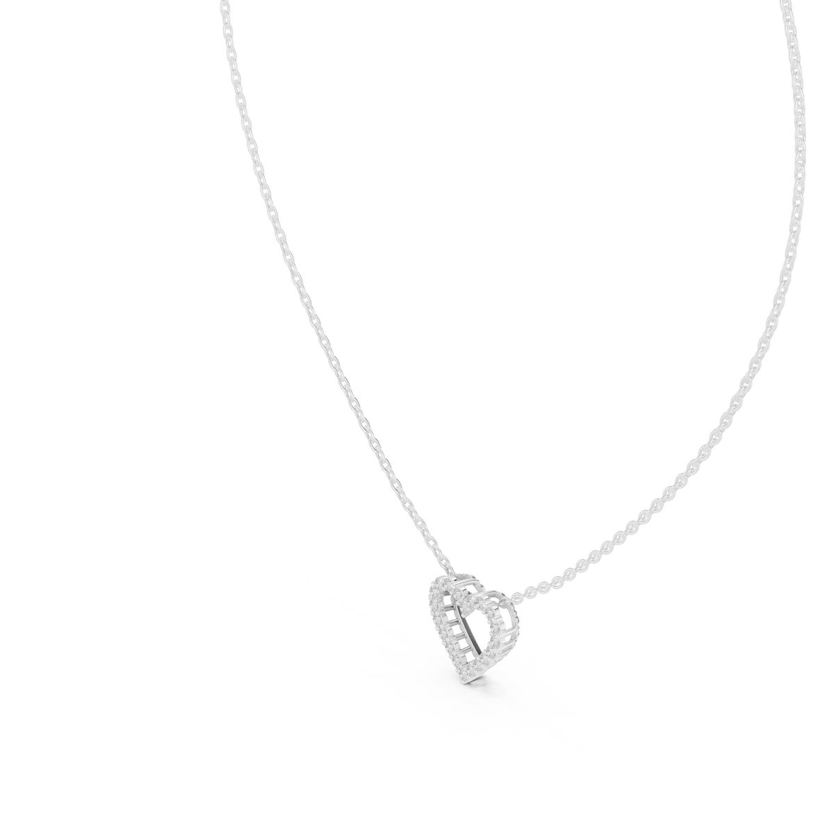 Open Heart Moissanite Slide Pendant in white 925 sterling silver, view 2