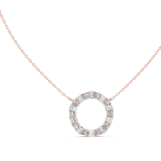 Oval and Emerald Cut Open Circle Moissanite Pendant in rose 925 sterling silver, view 1