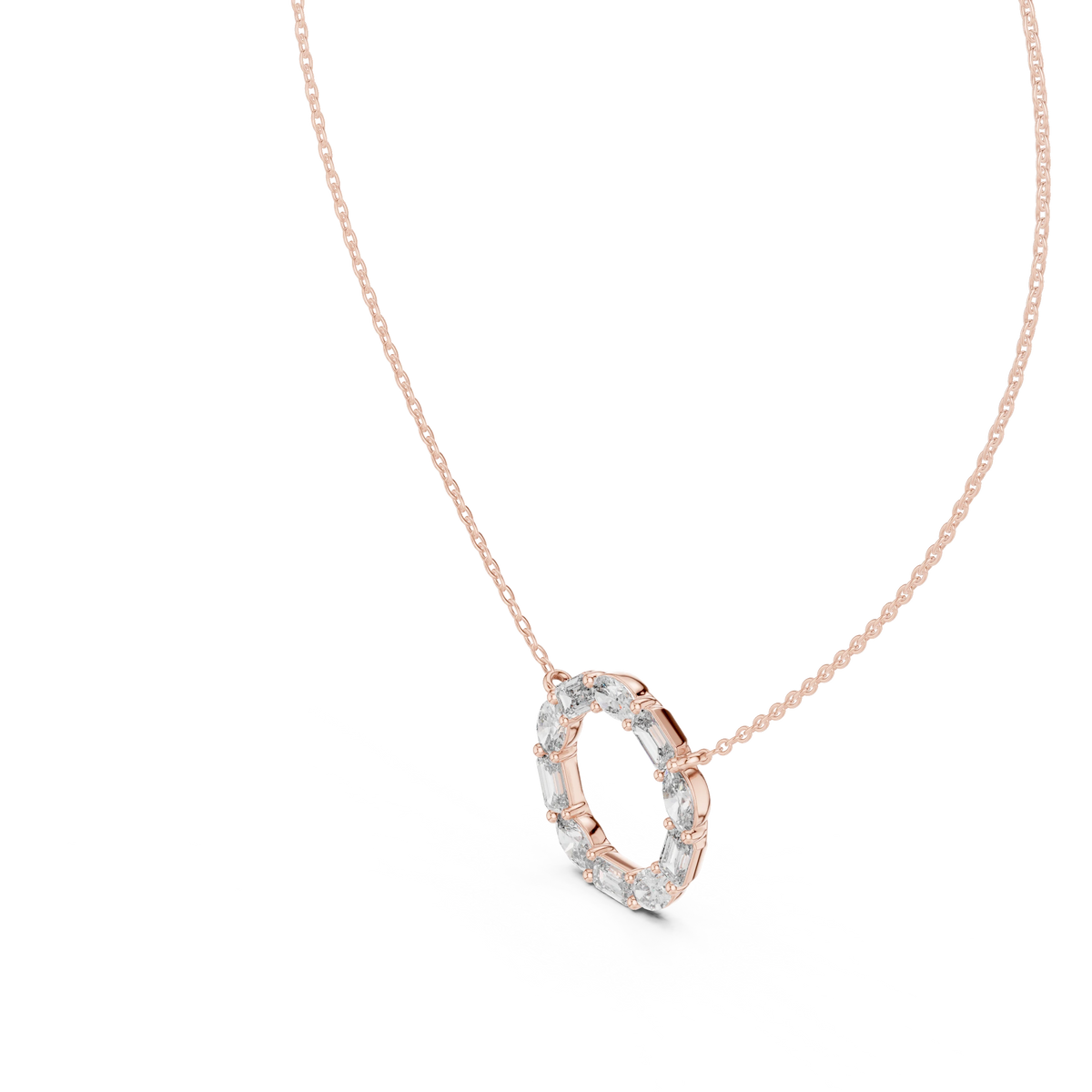 Oval and Emerald Cut Open Circle Moissanite Pendant in rose 925 sterling silver, view 2