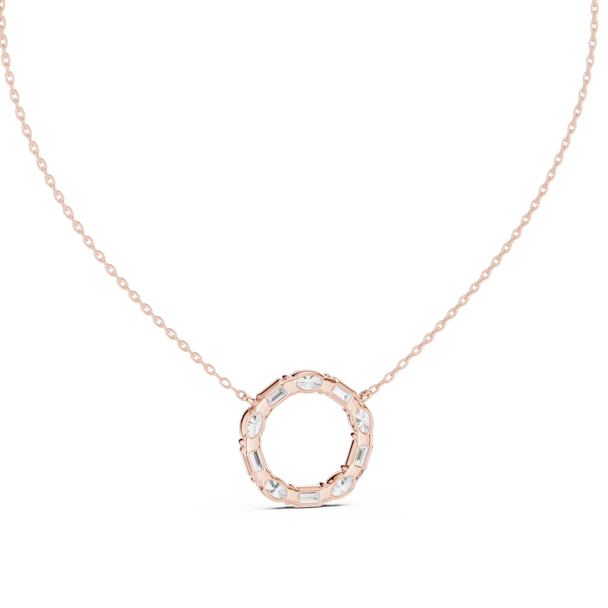Oval and Emerald Cut Open Circle Moissanite Pendant in rose 925 sterling silver, view 4