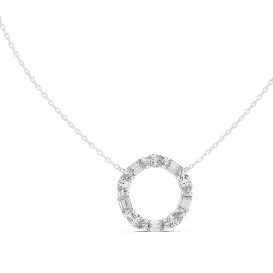 Oval and Emerald Cut Open Circle Moissanite Pendant in white 925 sterling silver, view 1
