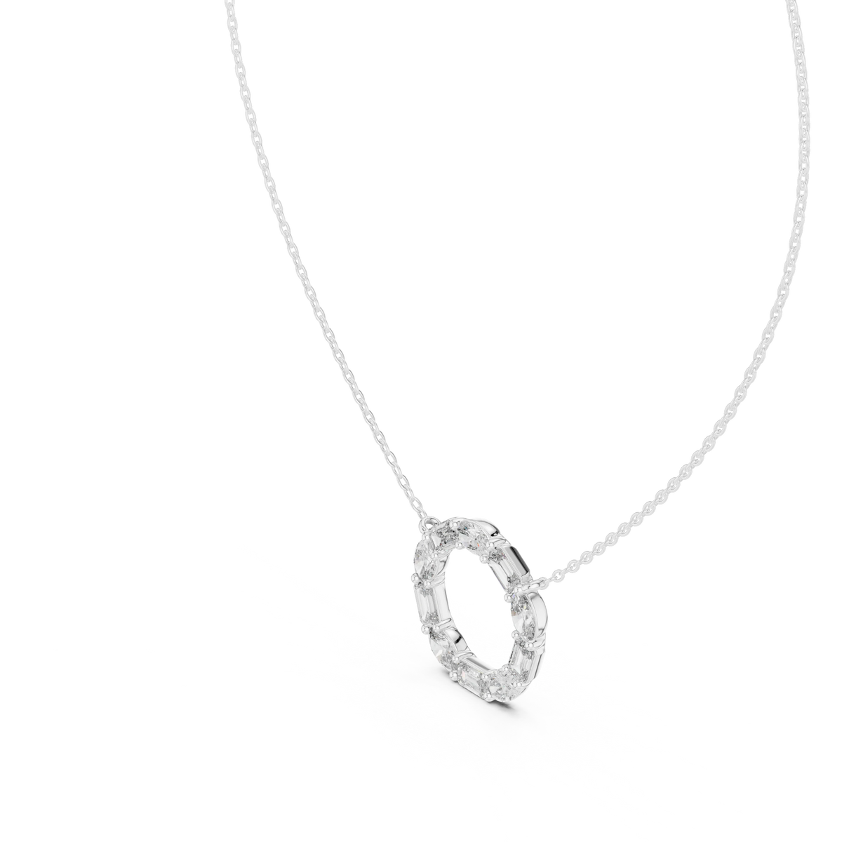Oval and Emerald Cut Open Circle Moissanite Pendant in white 925 sterling silver, view 2