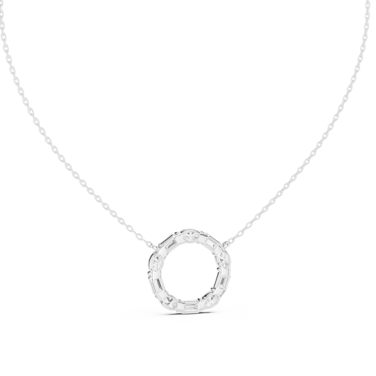 Oval and Emerald Cut Open Circle Moissanite Pendant in white 925 sterling silver, view 4