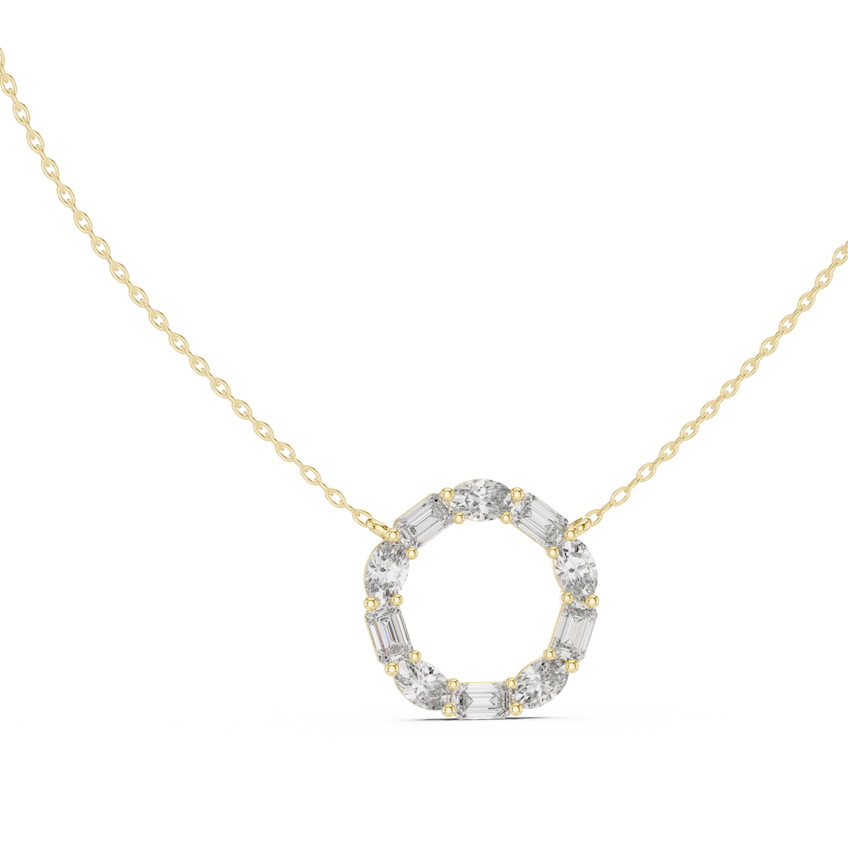Oval and Emerald Cut Open Circle Moissanite Pendant in yellow 925 sterling silver, view 1