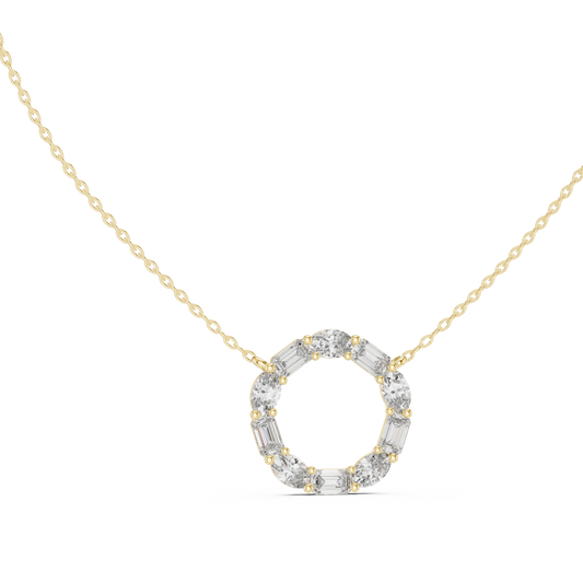 Oval and Emerald Cut Open Circle Moissanite Pendant in yellow 925 sterling silver, view 1