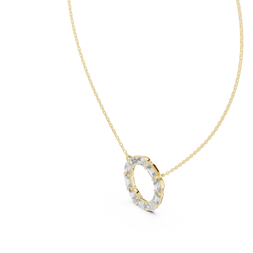 Oval and Emerald Cut Open Circle Moissanite Pendant in yellow 925 sterling silver, view 2