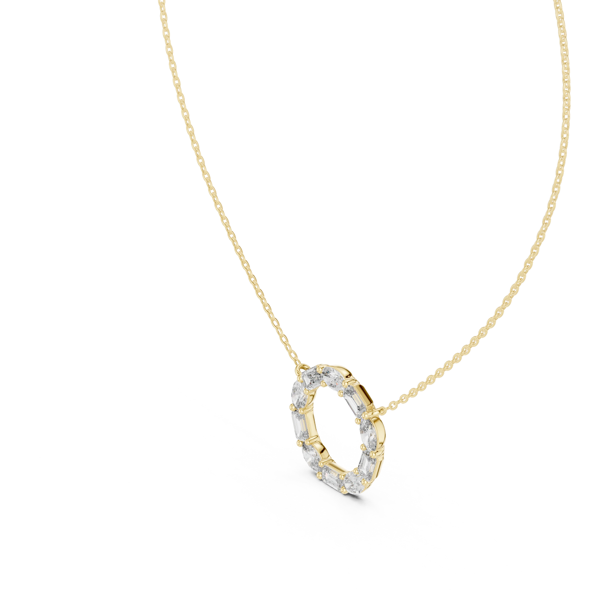 Oval and Emerald Cut Open Circle Moissanite Pendant in yellow 925 sterling silver, view 2
