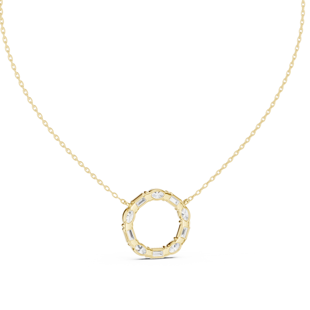 Oval and Emerald Cut Open Circle Moissanite Pendant in yellow 925 sterling silver, view 4