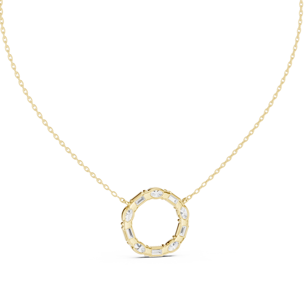 Oval and Emerald Cut Open Circle Moissanite Pendant in yellow 925 sterling silver, view 4