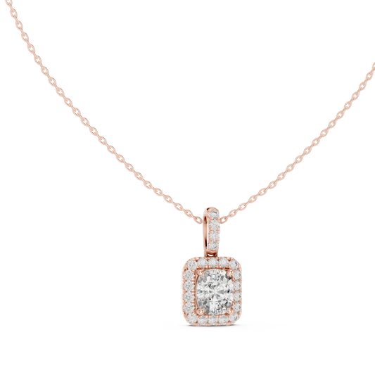 Elongated Cushion Halo Moissanite Pendant in rose 925 sterling silver, view 1