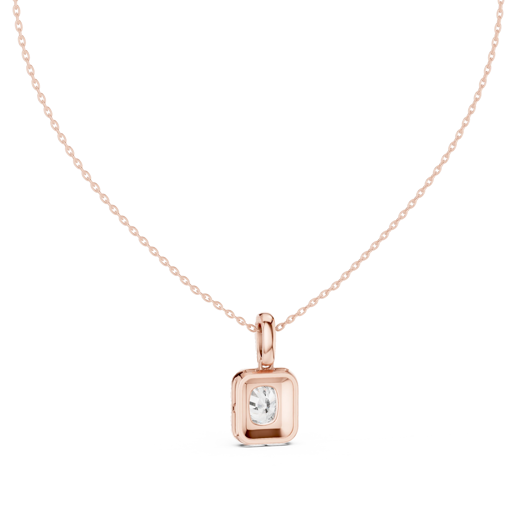 Elongated Cushion Halo Moissanite Pendant in rose 925 sterling silver, view 4