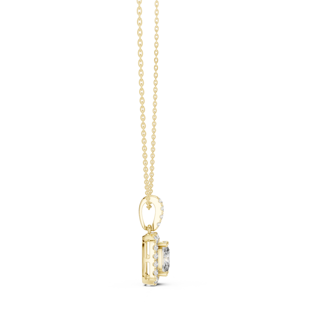Elongated Cushion Halo Moissanite Pendant in yellow 925 sterling silver, view 3