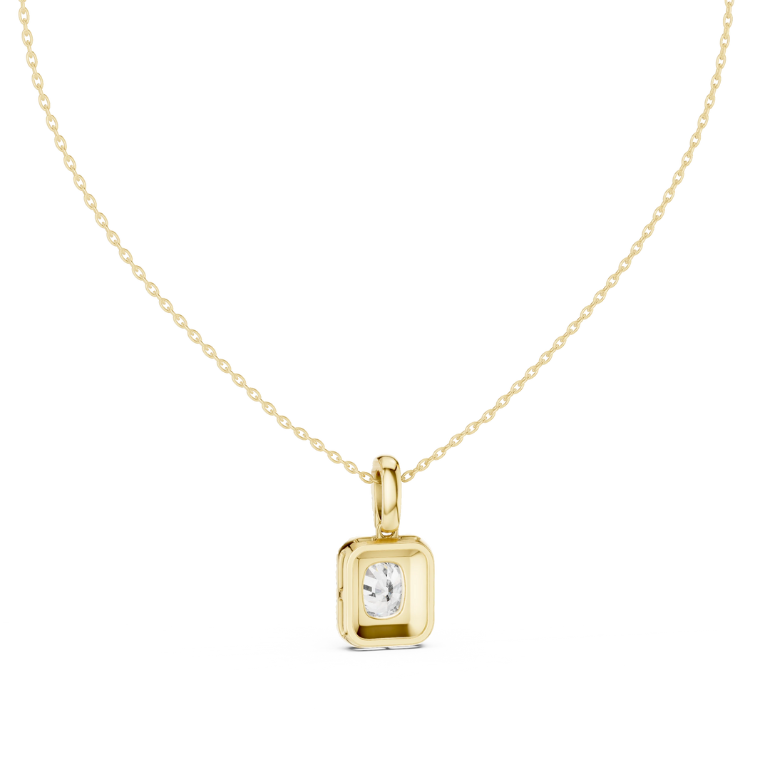 Elongated Cushion Halo Moissanite Pendant in yellow 925 sterling silver, view 4