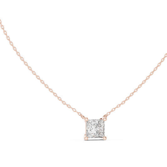Princess Cut Moissanite Four Prong Station Pendant in rose 925 sterling silver, view 1