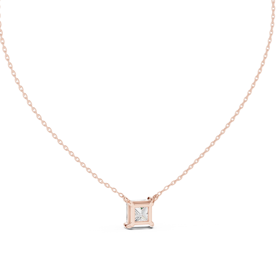 Princess Cut Moissanite Four Prong Station Pendant in rose 925 sterling silver, view 4
