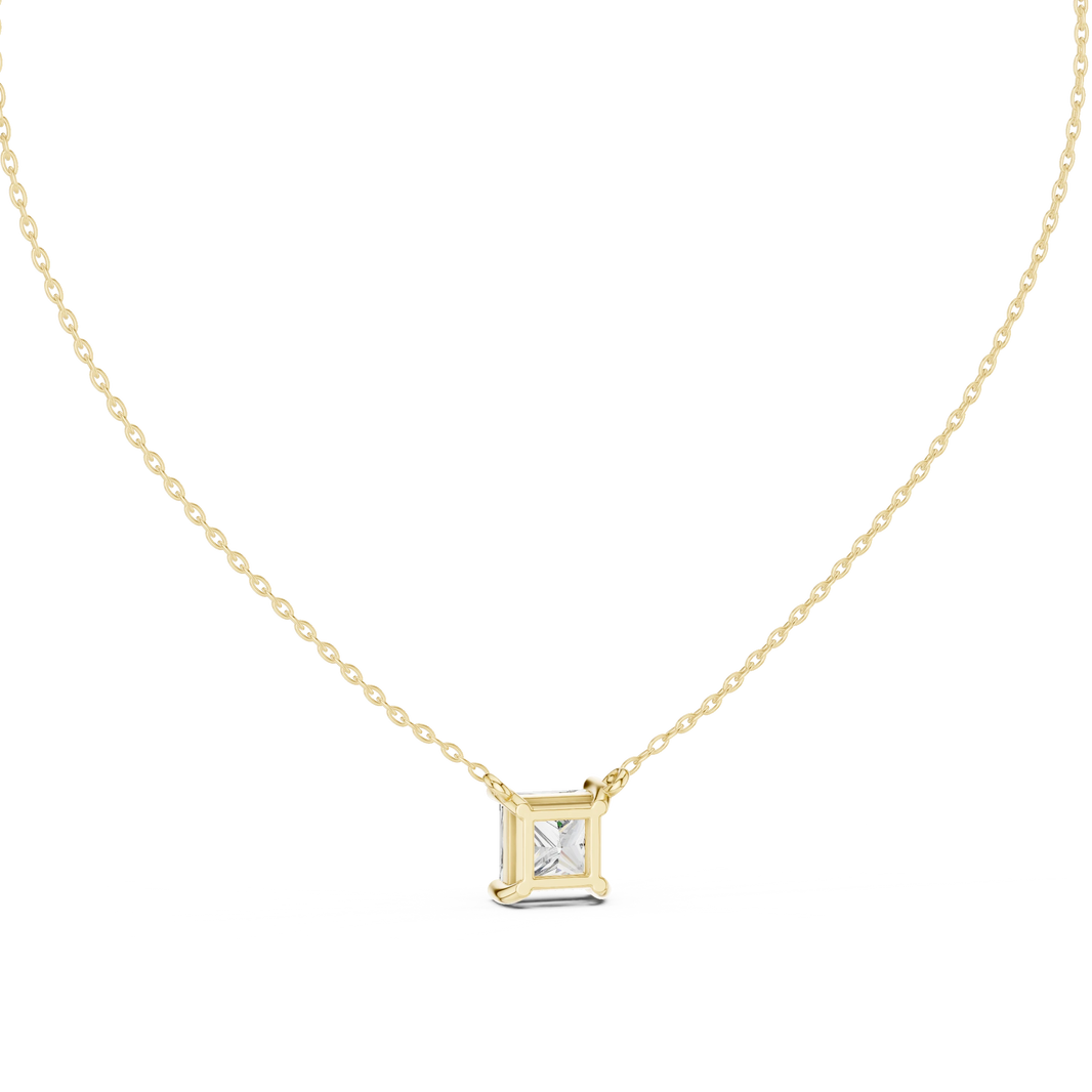 Princess Cut Moissanite Four Prong Station Pendant in yellow 925 sterling silver, view 4