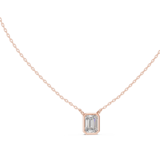 Emerald Cut Moissanite Bezel Station Pendant in rose 925 sterling silver, view 1