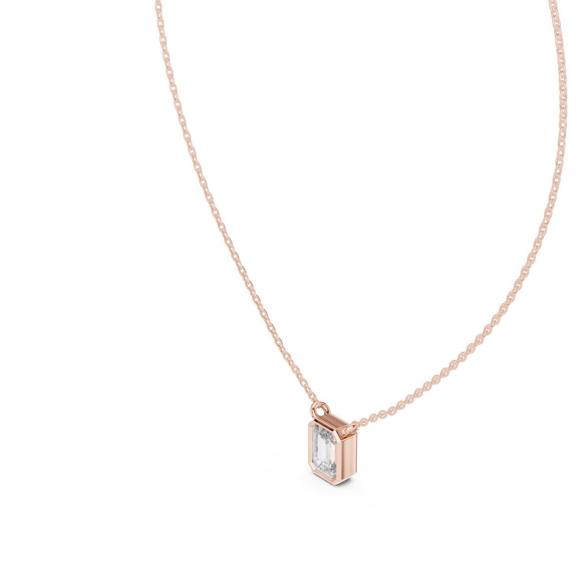 Emerald Cut Moissanite Bezel Station Pendant in rose 925 sterling silver, view 2
