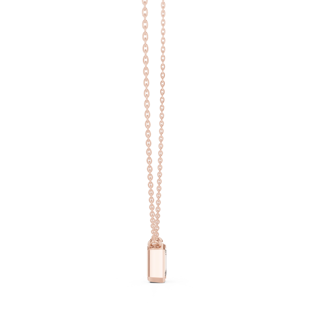 Emerald Cut Moissanite Bezel Station Pendant in rose 925 sterling silver, view 3